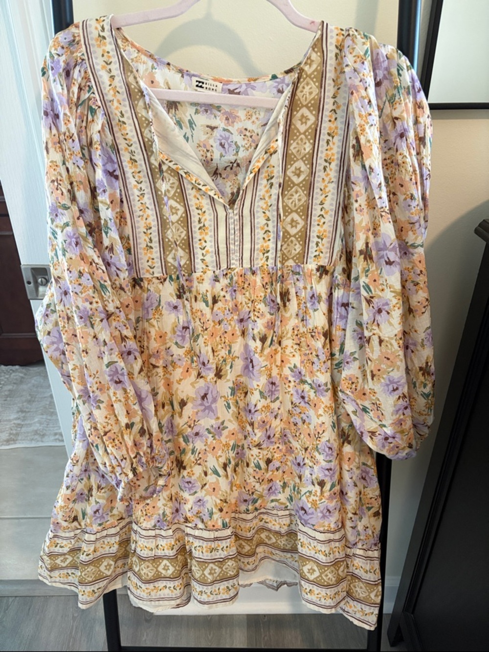 Billabong Floral Mini Dress in Cream, Lilac, Mustard